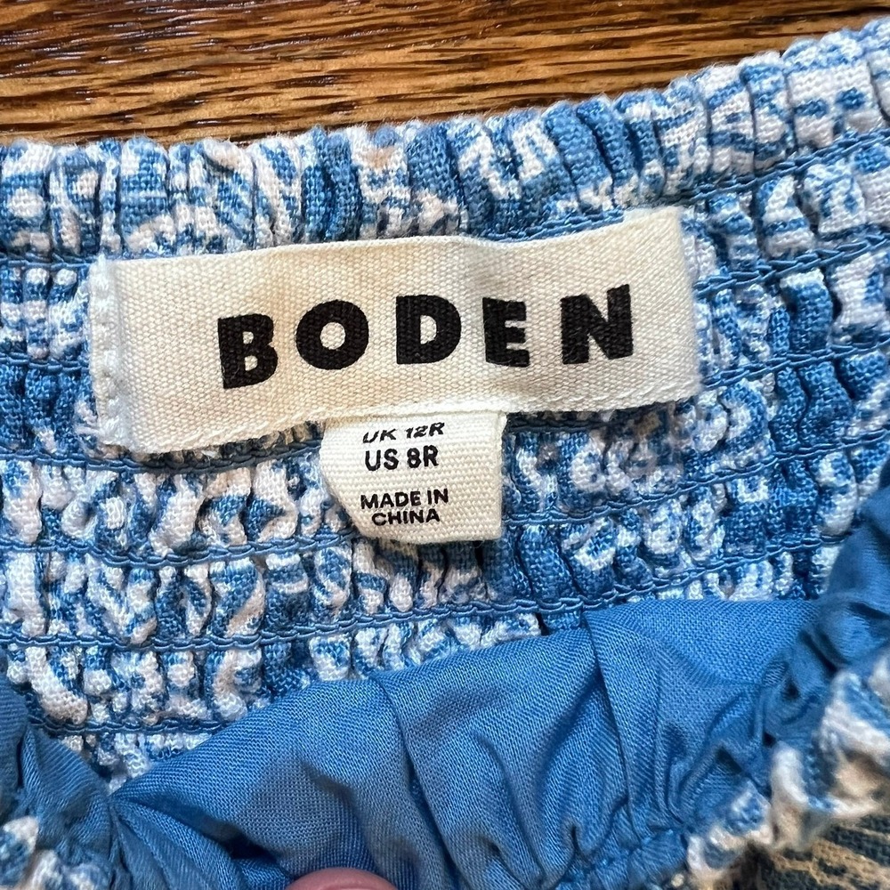 Boden Blue Paisley Puff Sleeve Smocked Midi Dress Womens Excellent Size 8R - Picture 2 of 10